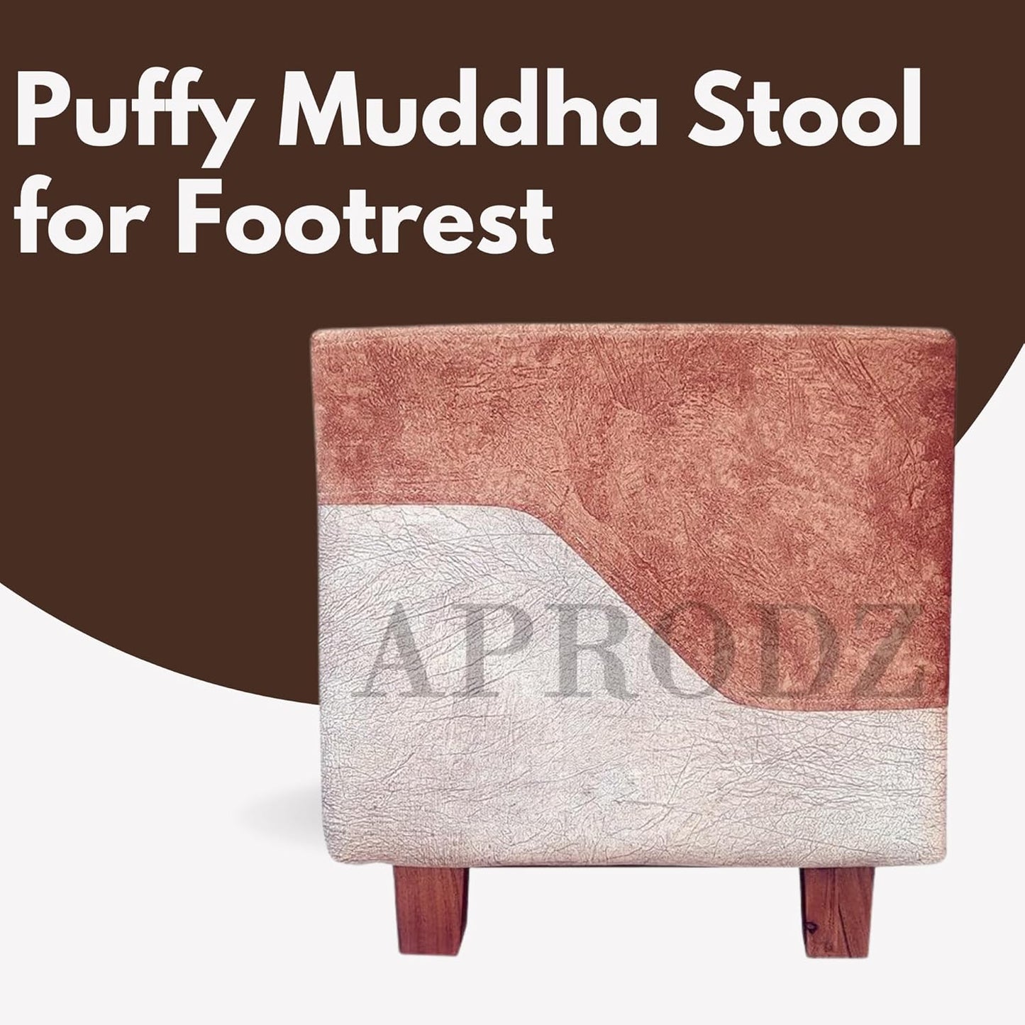 Square Printed Ottoman Stool Upholstered Foam Cushioned Pouffes for Living Room | Puffy Muddha Stool for Footrest & Sitting, Velvet Pouf Stool, Furniture for Home Decor, Office Set of 2 (Light Brown + Beige)