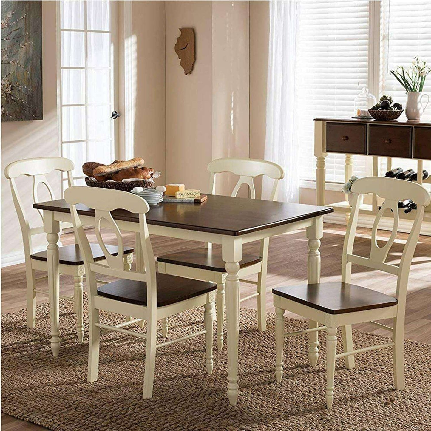 APRODZ Solid Wood Pensac 4 Seater Dining Table Set for Home | Dining Furniture | Brown & White Finish