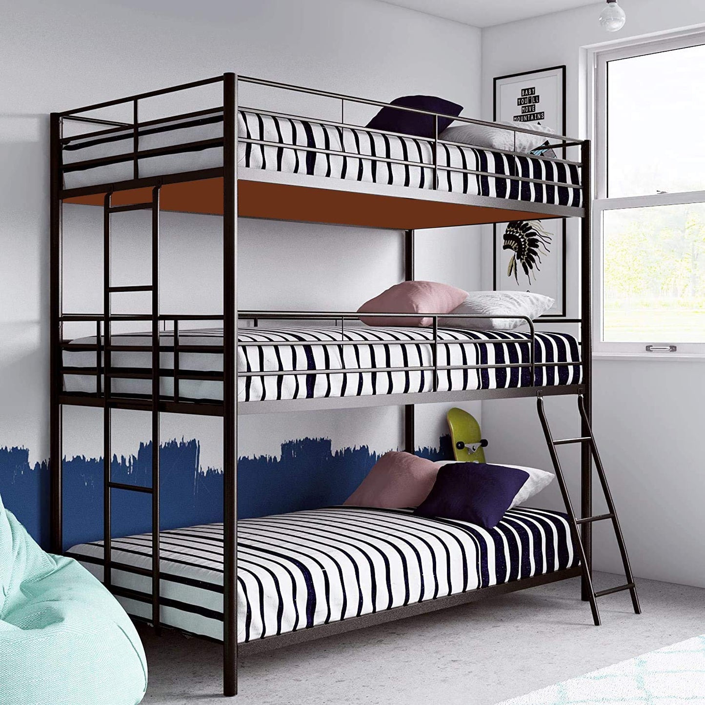 APRODZ Chavez Triple Twin/Twin/Twin Size Metal Triple (3Bed) Bunk Bed (Metal - Black Powdercoated)