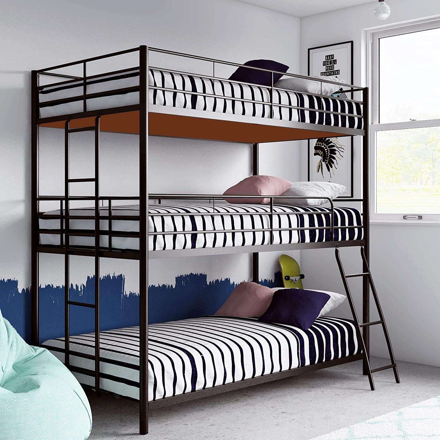 APRODZ Chavez Twin/Twin/Full Size Metal Triple Bunk Bed (Metal - White Powdercoated)