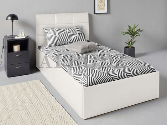 APRODZ Upholstered Single Size Bed with Box Storage (White Leatherette)