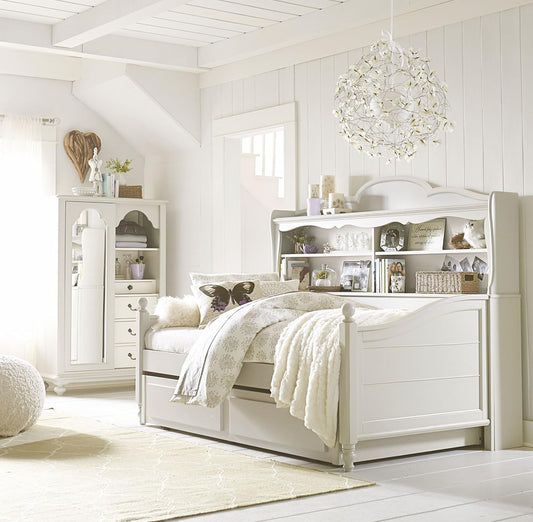 APRODZ Solid Wood Holroyd Daybed with Trundle Bed & with Bookcase on Headboard for Kids Room