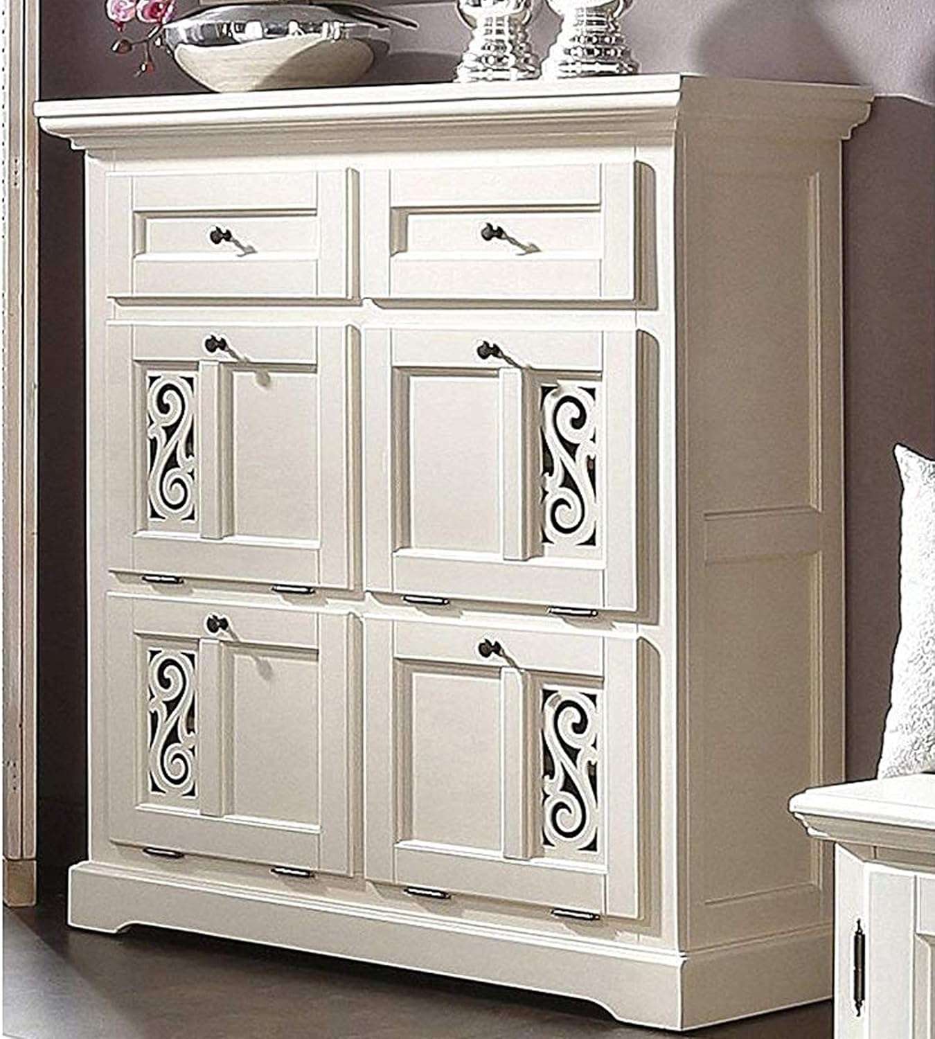 APRODZ Mango Wood Preto Shoe Cabinet for Home | Shoe Rack Organiser | White Finish