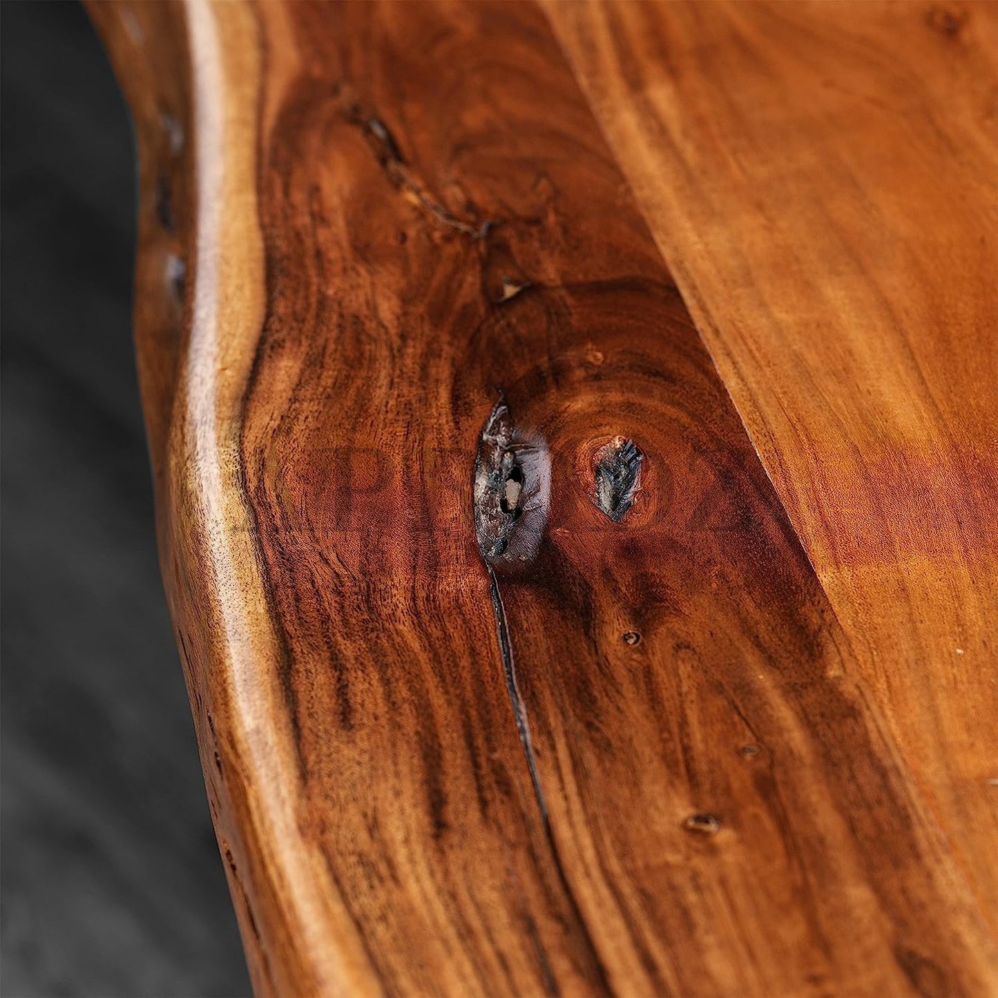 APRODZ Squaro Live Edge Acacia Wood Top and Stainless Steel Base Coffee Table (Teak Finish)
