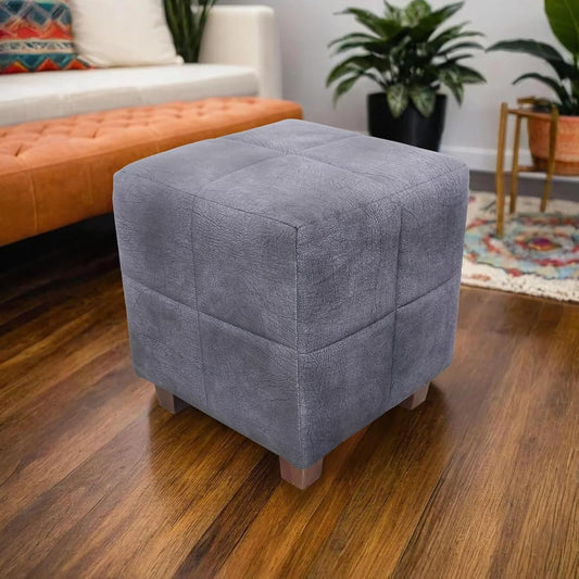 Square Printed Ottoman Stool Upholstered Foam Cushioned Pouffes for Living Room | Puffy Muddha Stool for Footrest & Sitting, Velvet Pouf Stool, Furniture for Home Decor, Office Set of 2 (Navy)