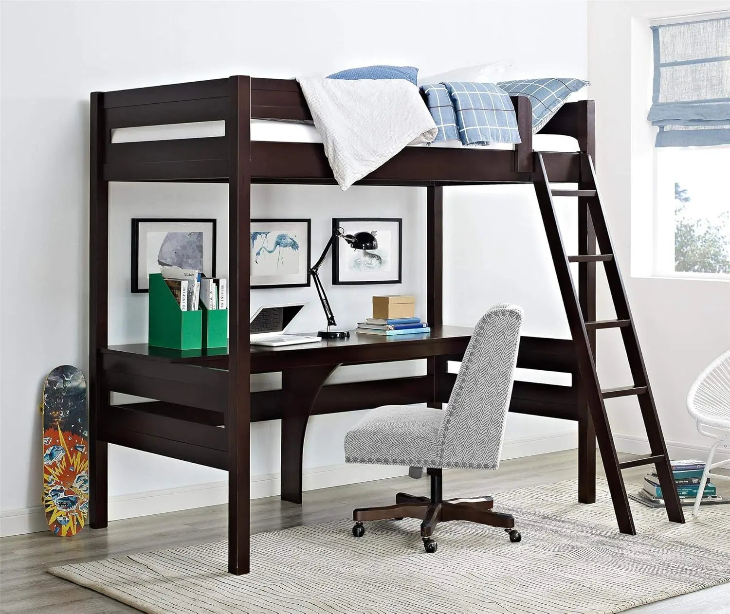 Mango Wood Coltsco Kids Bunk Beds with Desk for Bedroom Brown Finish
