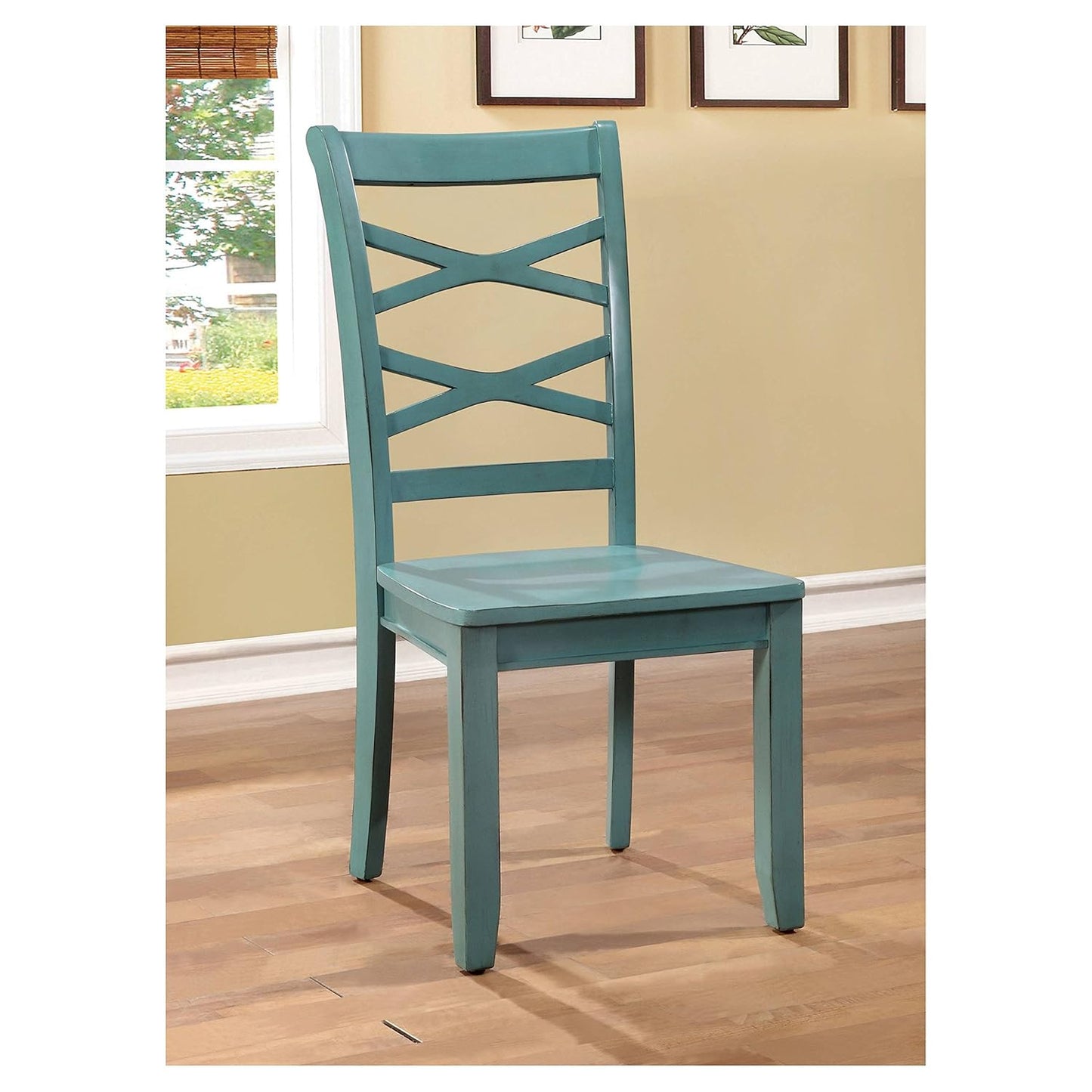 APRODZ Mango Wood Blue Callao Dining Chairs for Living Room | Set of 2 Wooden Chair