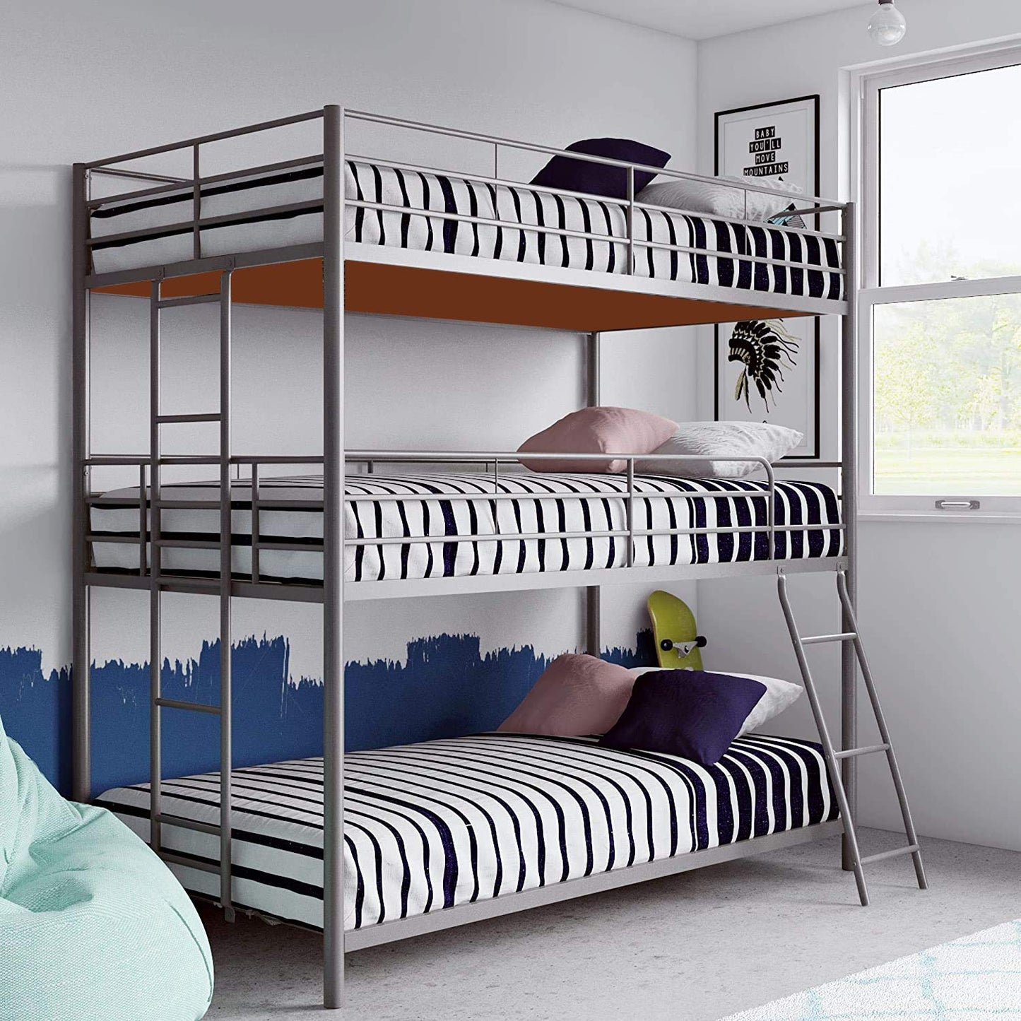 APRODZ Chavez Triple Twin/Twin/Twin Size Metal Triple (3Bed) Bunk Bed (Metal - Black Powdercoated)