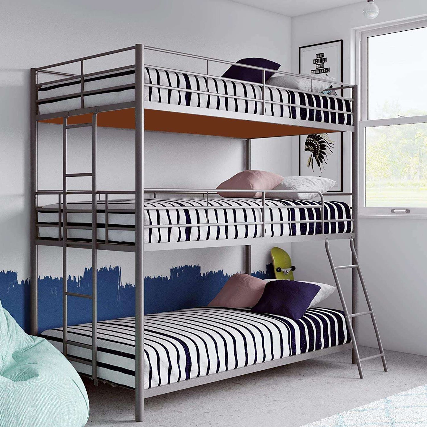 APRODZ Chavez Twin/Twin/Full Size Metal Triple Bunk Bed (Metal - White Powdercoated)