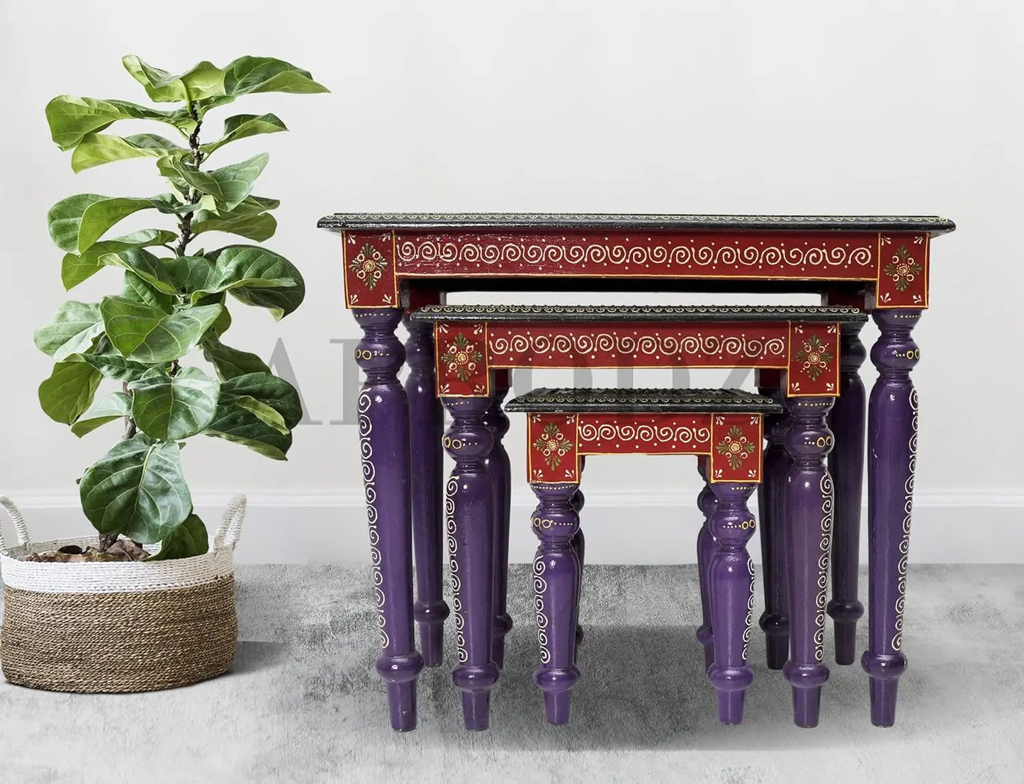 APRODZ Wooden Stool Cum Nesting End Table Pack of 3 Portable Bedside Tables for Living Room (Multicolor)