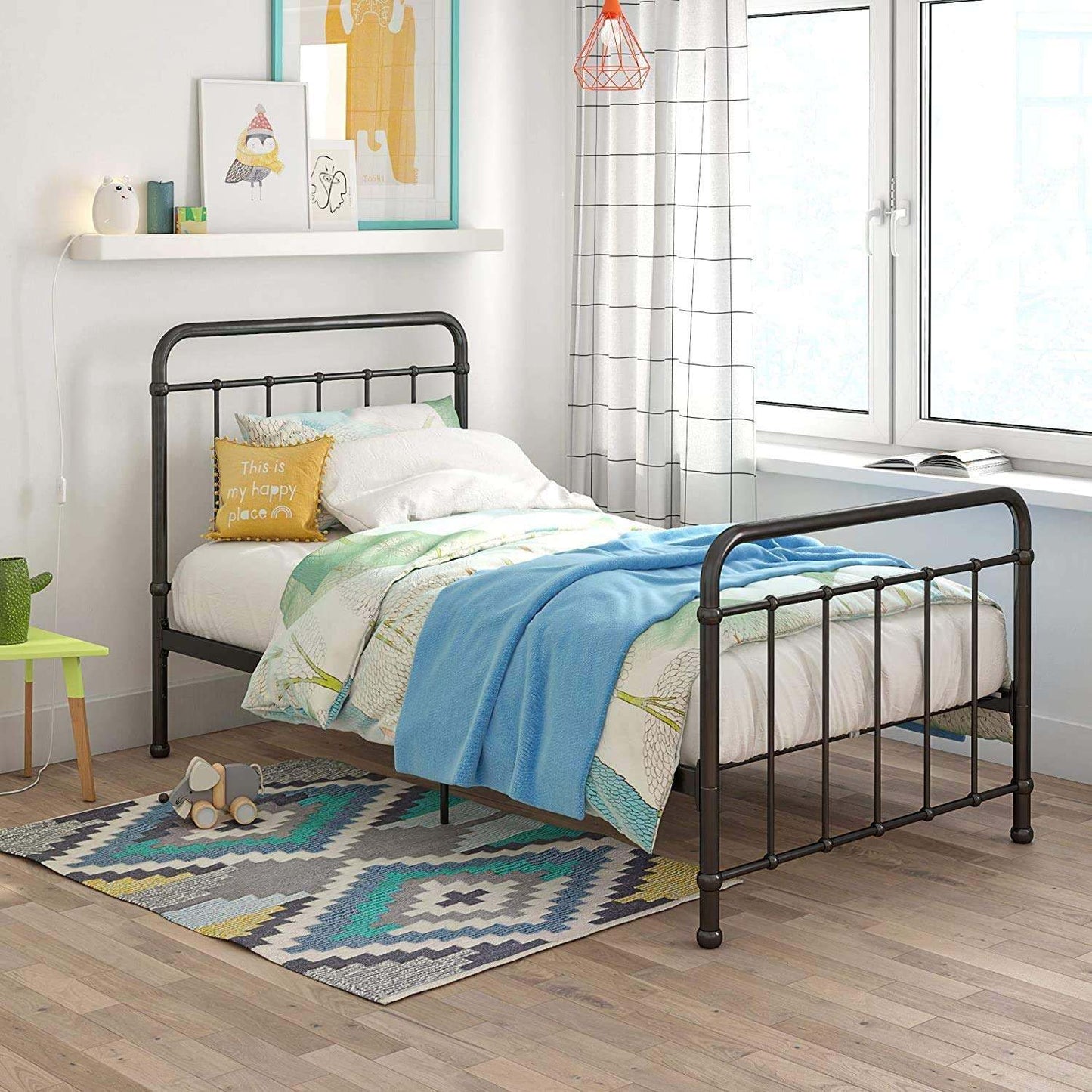 Marks Elegant Metal Bed Frame with Headboard & Footboard