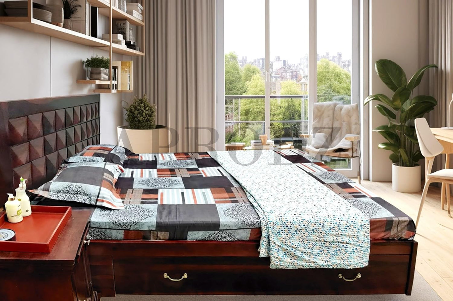 Solid Sheesham Wooden Double Bed with Storage Box for Living Room, Bed Room