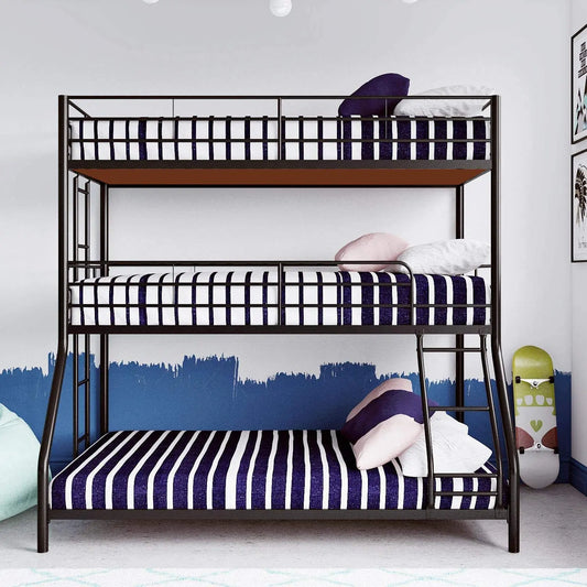APRODZ Chavez Twin/Twin/Full Size Metal Triple Bunk Bed (Metal - Black Powdercoated)