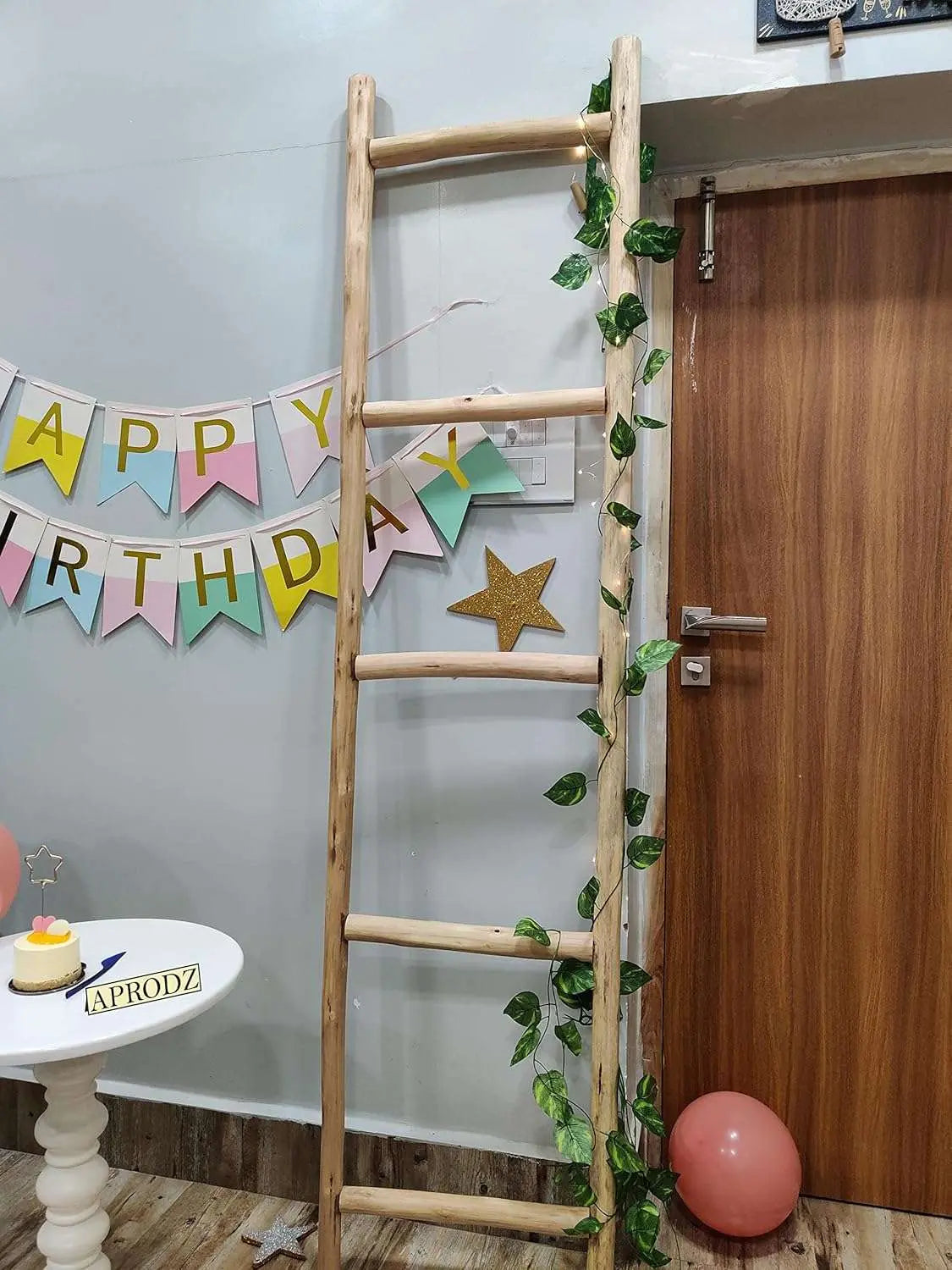 Aprodz Decorative Ladder Towel Drying Rack, Towels Rack Stand with Storage Shelf Tall for Bathroom, Bedroom, Natural