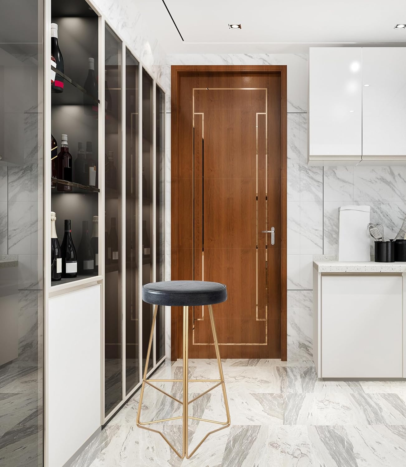 Bar Stool Metal, Leather Cushion Bar Stool, Counter Stool, High Stool, Kithcen Stool for Bar/Home/Kitchen/Room Aprodz