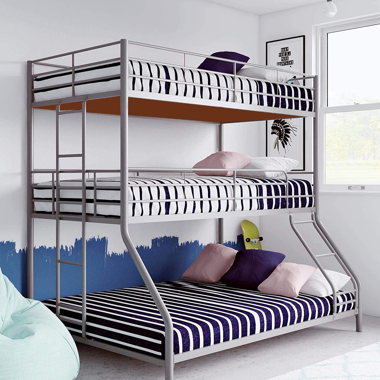 APRODZ Chavez Twin/Twin/Full Size Metal Triple Bunk Bed (Metal - Black Powdercoated)