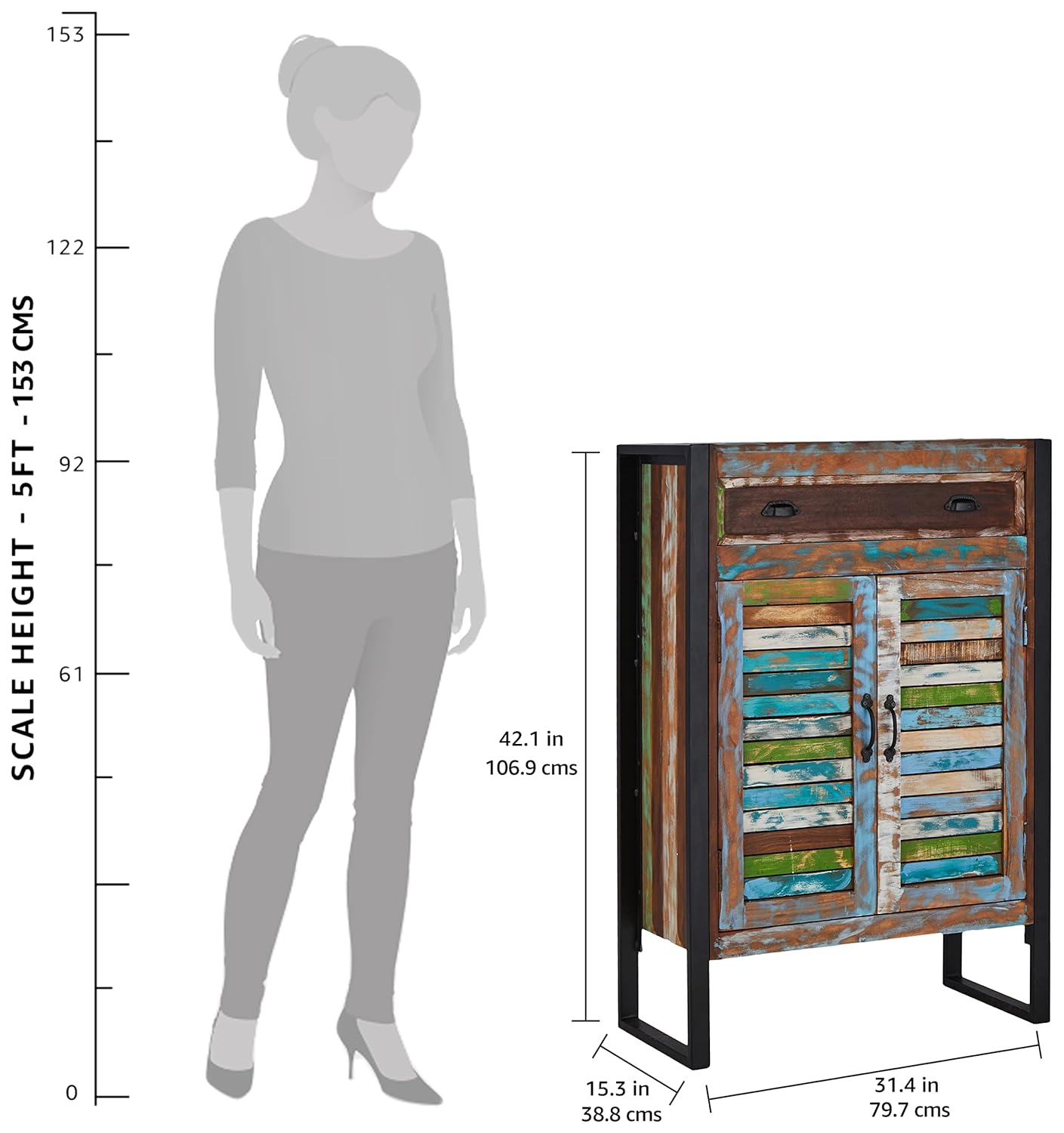 APRODZ Reclaimed Wood Mauri 2-Door Shoe Cabinet with Drawer Storage Shoe Rack Organiser for Home