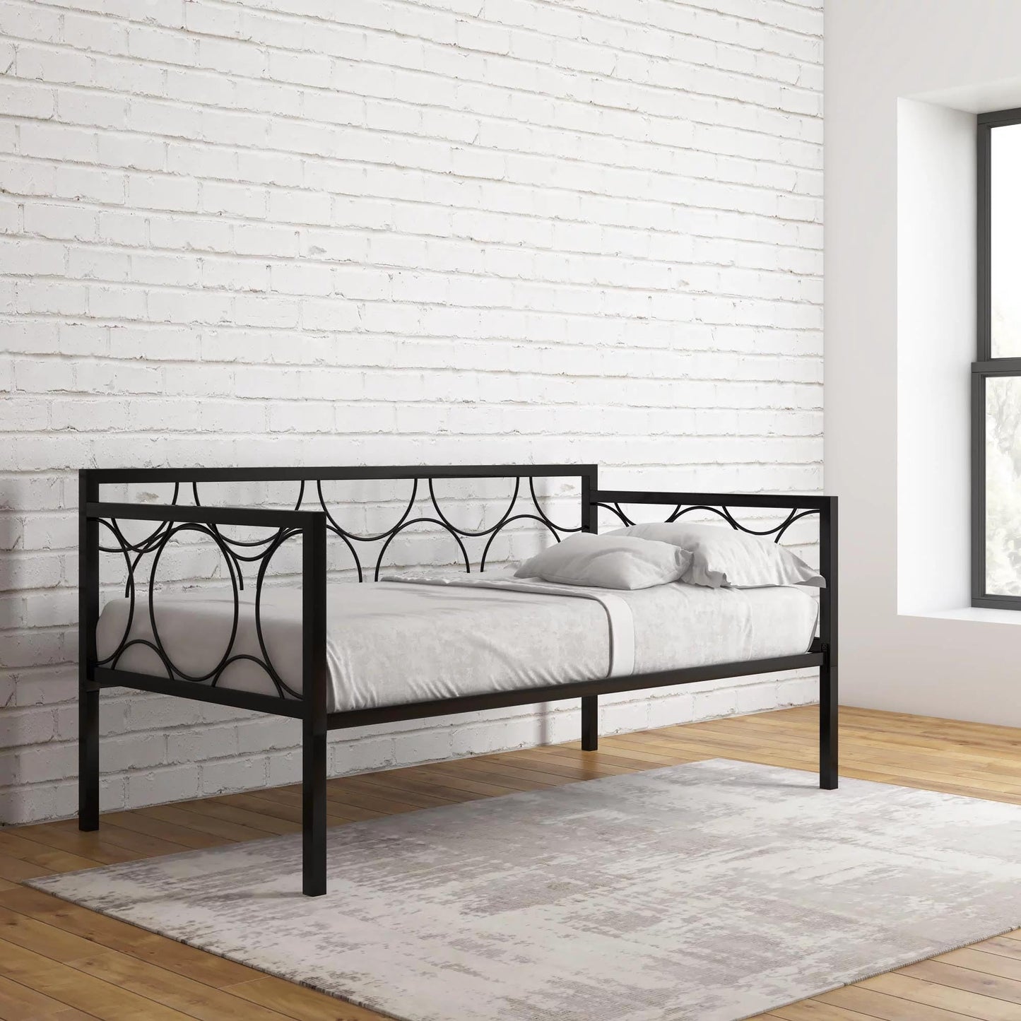 APRODZ Acceber Three Seater Metal Sofa with Mattress and 2 bolsters (Metal - White Powdercoated)