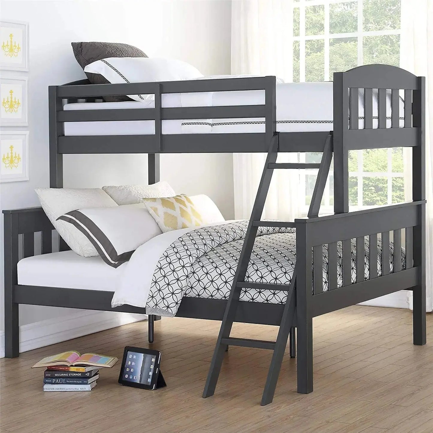 Mango Wood Coedlac Kids Bunk Beds with Ladder for Bedroom | Brown | Grey | White