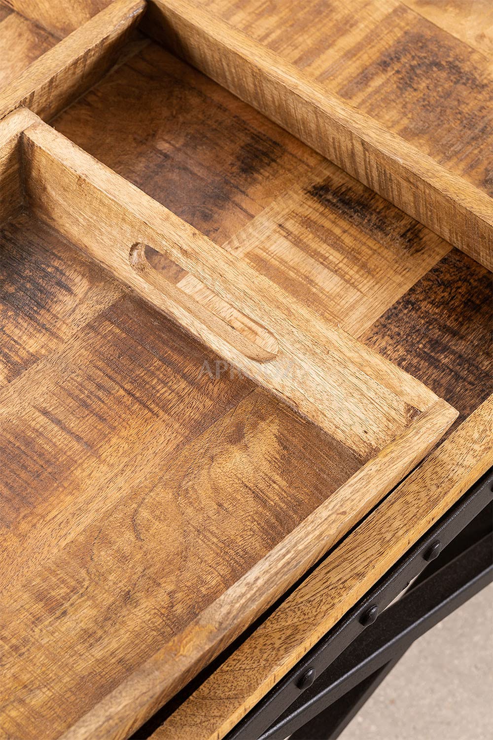 Lohmi Mango Wood and Metal Coffee Table (Solid Wood - Natural + Black Powder Coated)