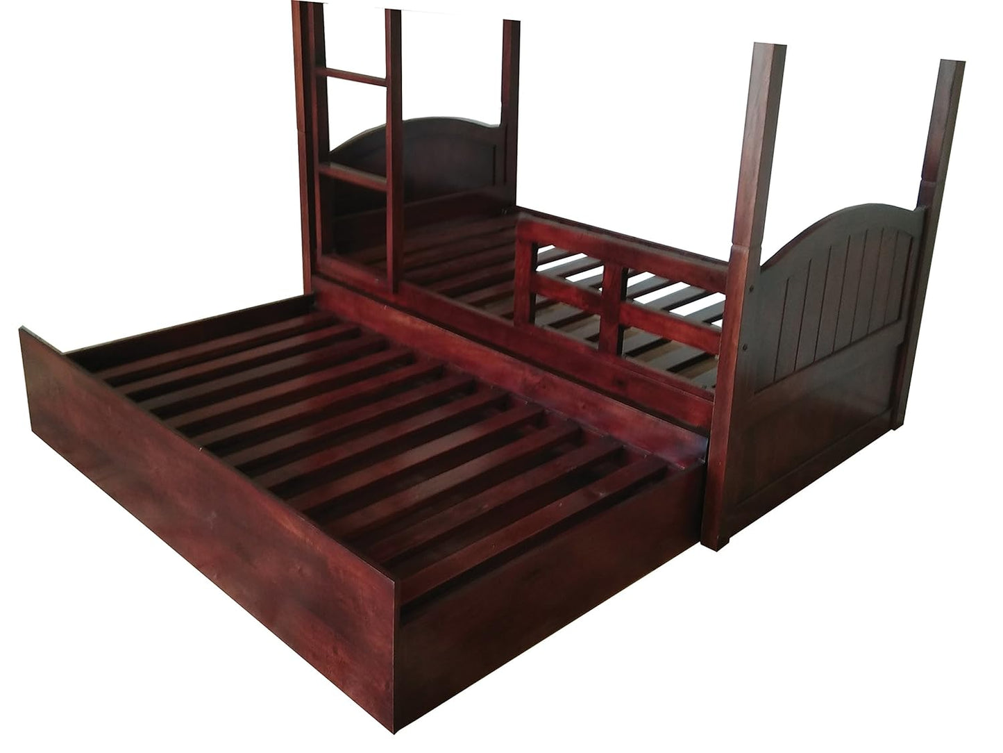 Mango Wood Mingitc Kids Bunk Beds with Trundle for Bedroom | Brown Finish