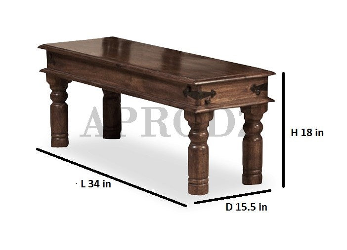 Sheesham Wood Reyk 4 Seater Dining Table Set with 1 Bench and 2 Chair for Home Dining Room Furniture