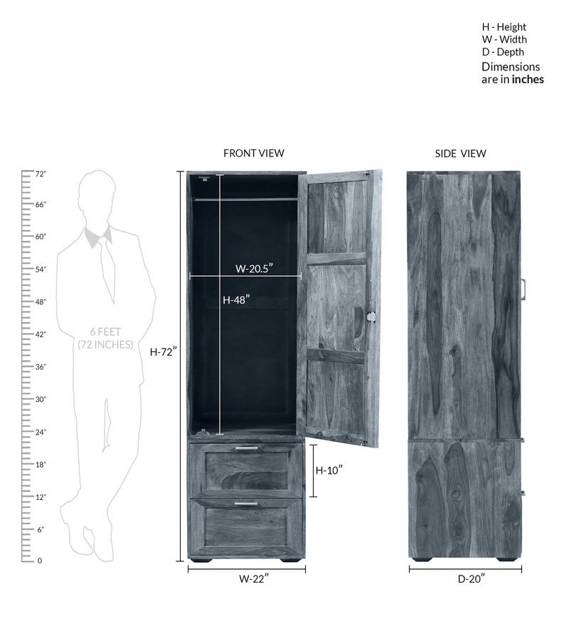 Durque Sheesham Wood Single Door Wardrobe- Provincial Teak Finish