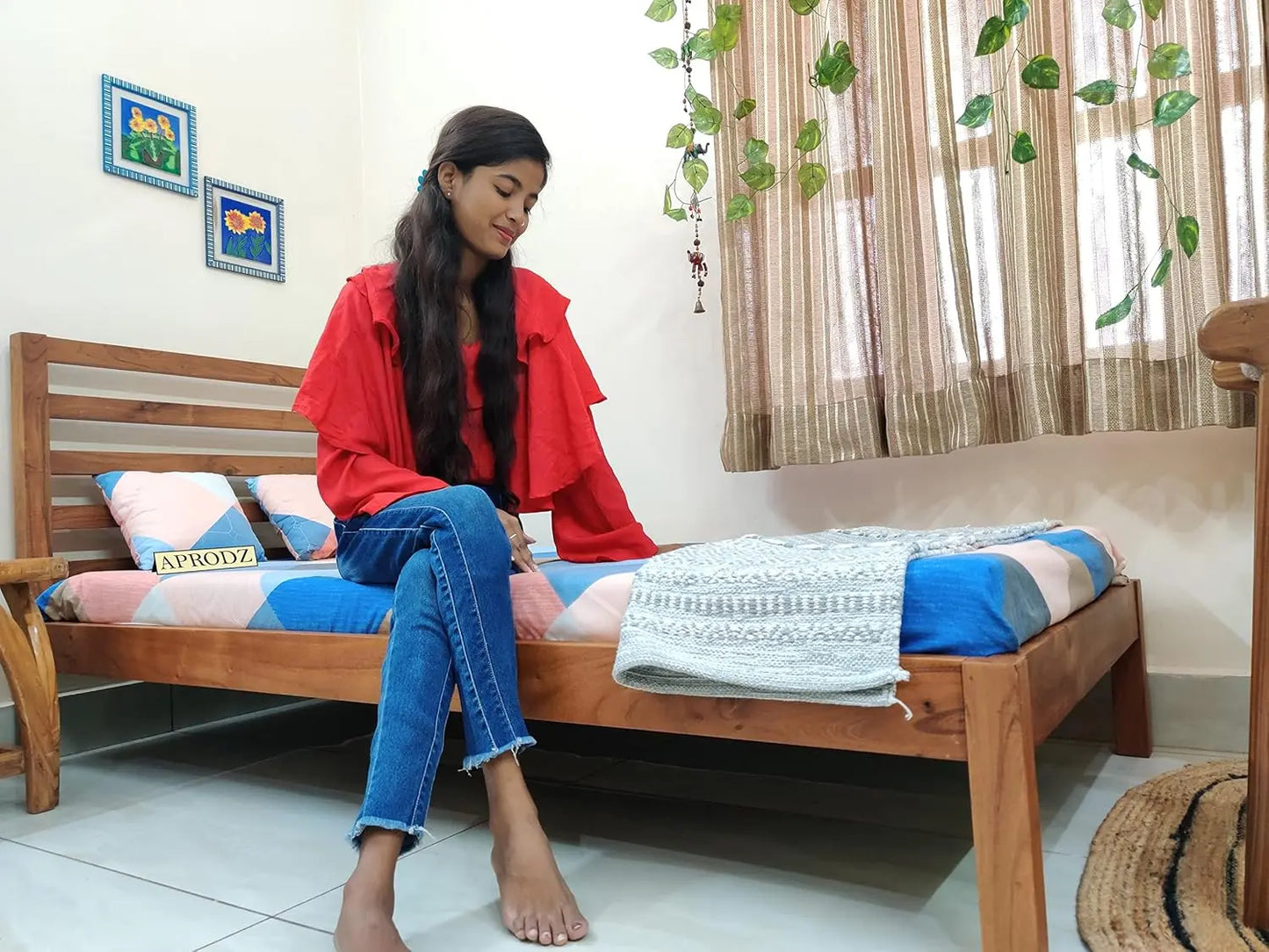 Acacia Wood Single Size Bed Without Storage for Bedroom Living Room