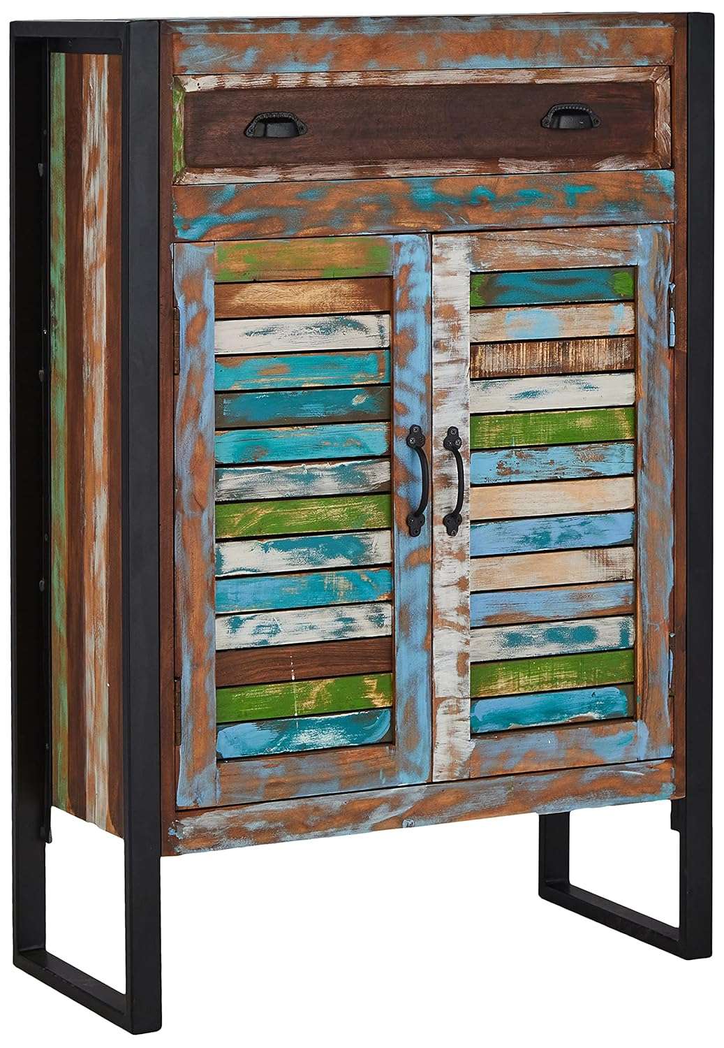APRODZ Reclaimed Wood Mauri 2-Door Shoe Cabinet with Drawer Storage Shoe Rack Organiser for Home