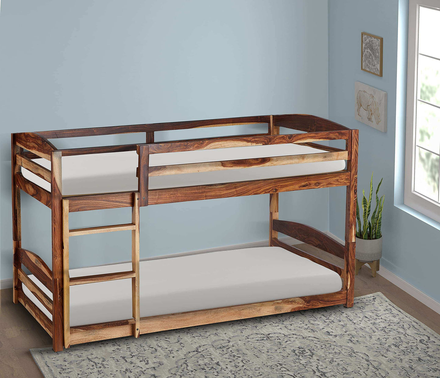 APRODZ Ipsotu Mango Wood Bunk Bed Without Storage Single Bed Furniture for Bedroom Living Room Home (Mango - Brown)