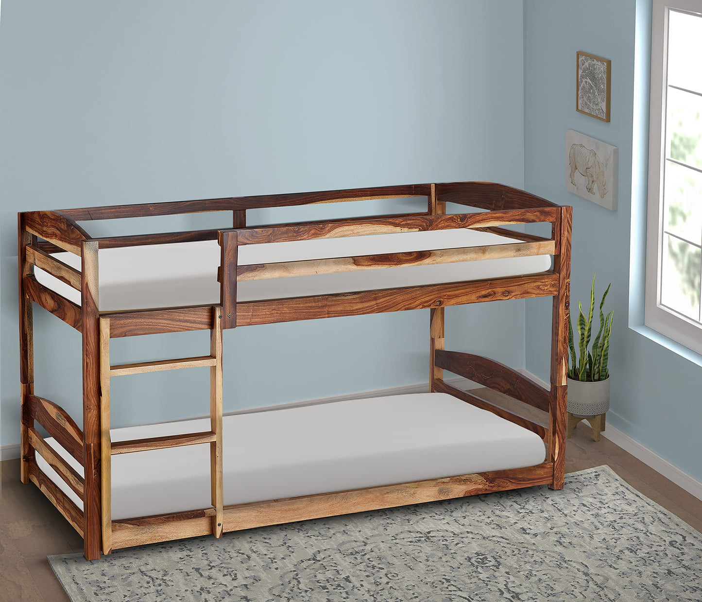 APRODZ Single Size Ipsotu Sheesham Wood Bunk Bed for Bedroom (Rosewood - Brown)