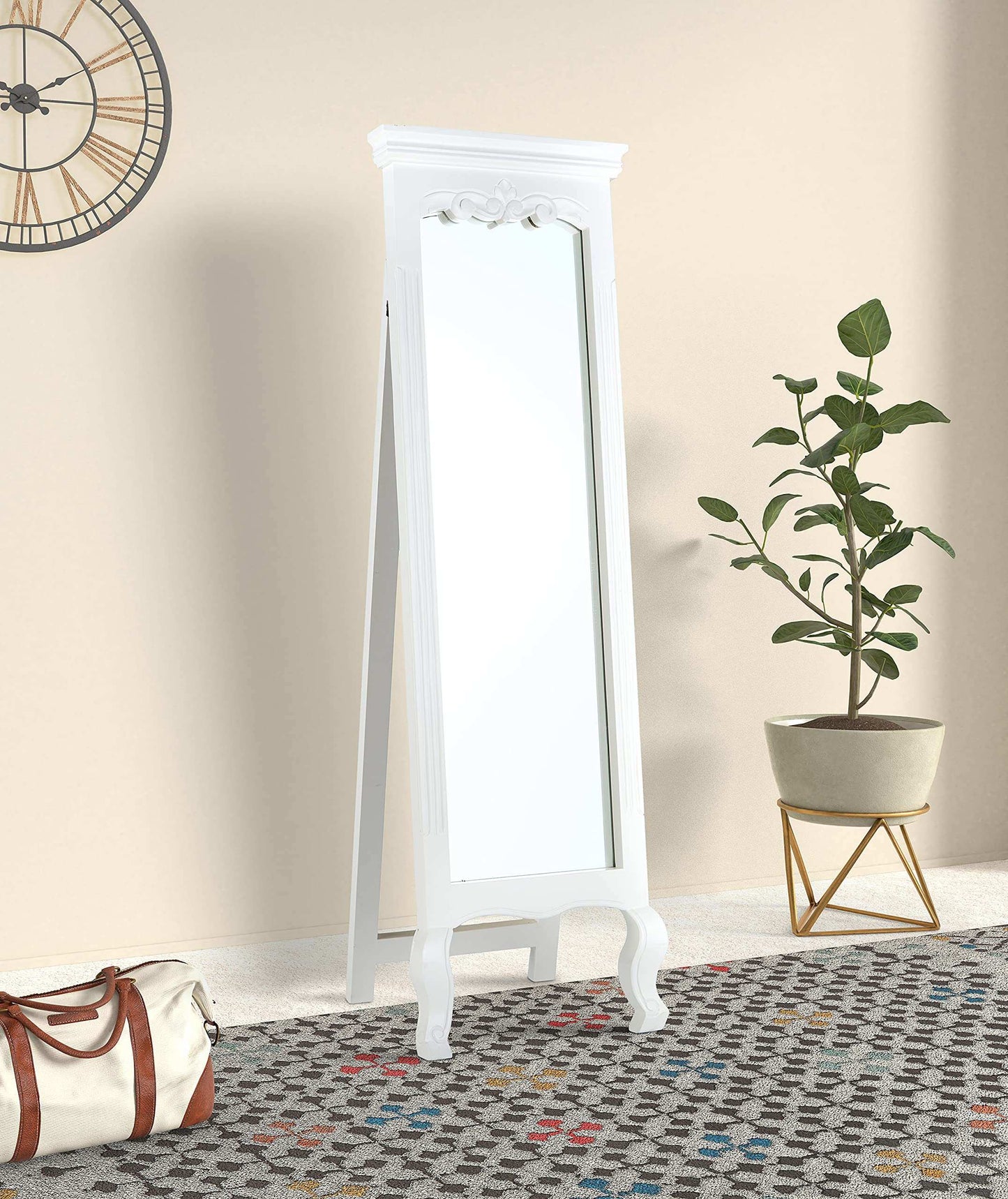 APRODZ Mango Wood Home Decorative Thalo Standing Long Mirror for Living Room (Black Finish)