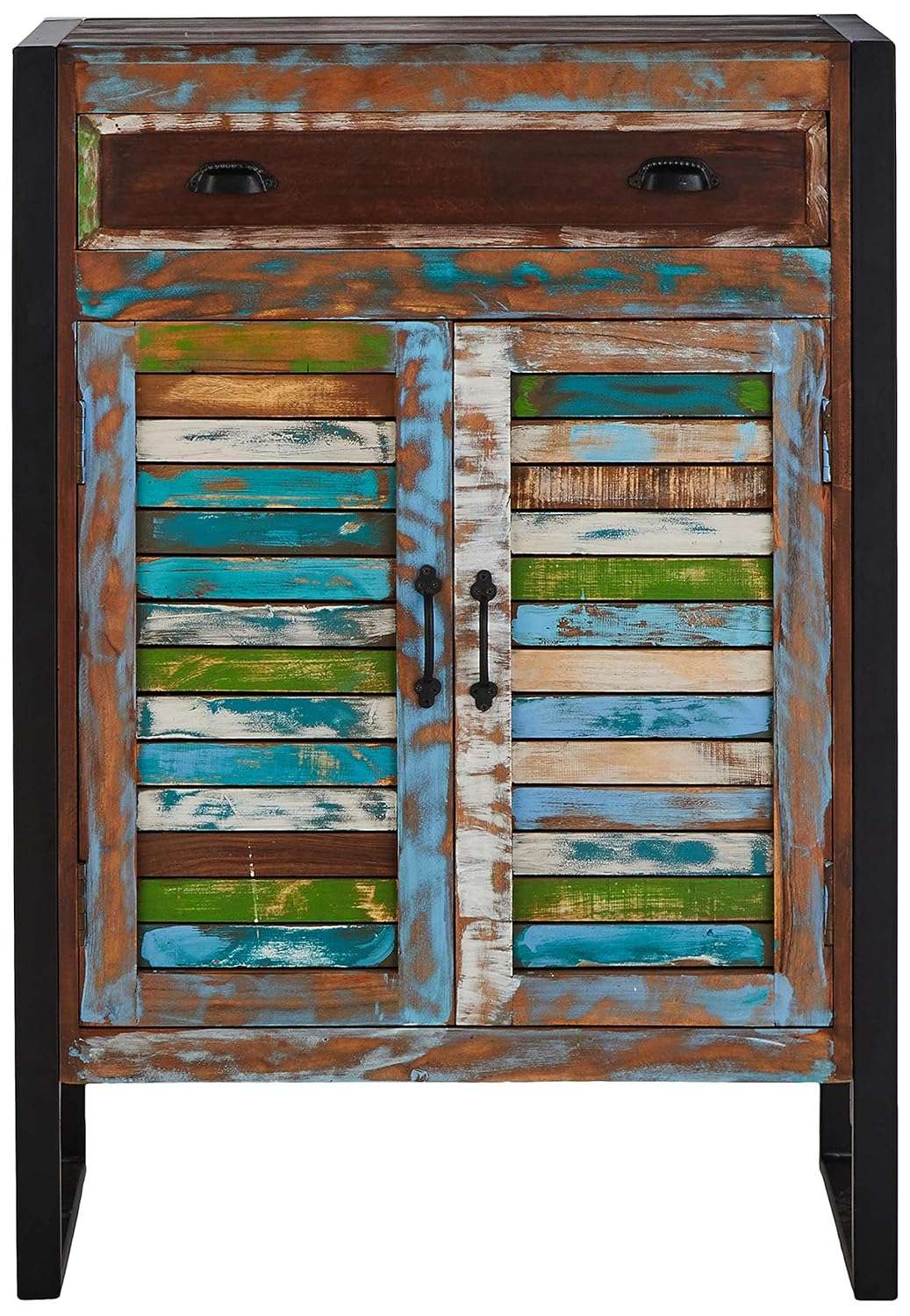 APRODZ Reclaimed Wood Mauri 2-Door Shoe Cabinet with Drawer Storage Shoe Rack Organiser for Home