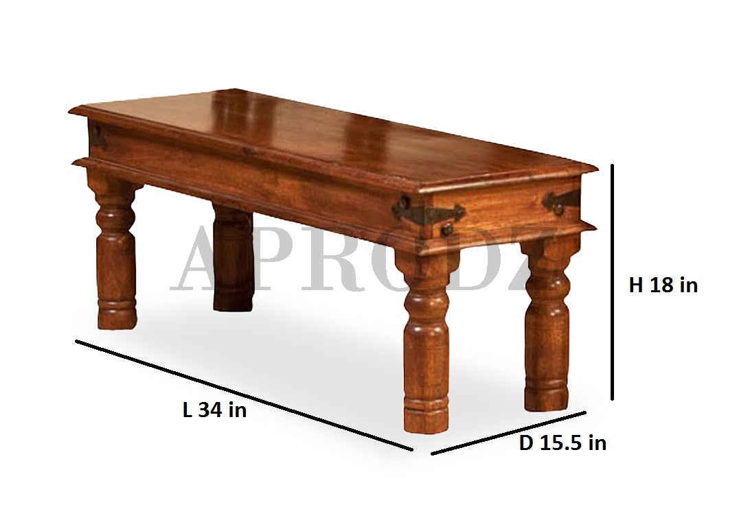 Sheesham Wood Reyk 4 Seater Dining Table Set with 1 Bench and 2 Chair for Home Dining Room Furniture