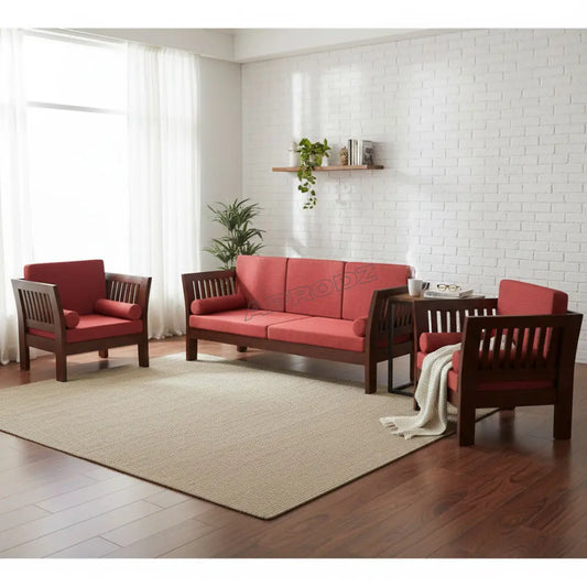 Mocko Sheesham Wood 3+1+1 Seater Sofa Set with Cushions for Living Room