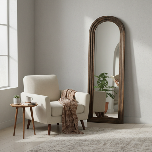 Rustic Arched Distressed Wood Mirror Full-length Floor Mirror | Vintage Farmhouse Style Full Body Dressing Mirror for Bedroom, Living Room & Hallway Decor