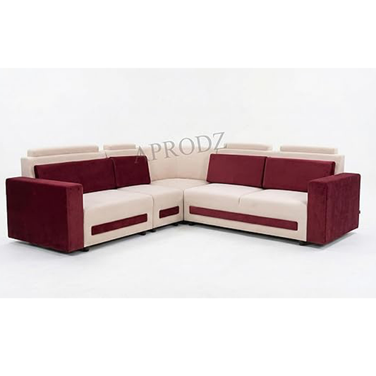 Modern L-Shaped Sectional Sofa, 6-Seater, Maroon and Cream, Contemporary Design
