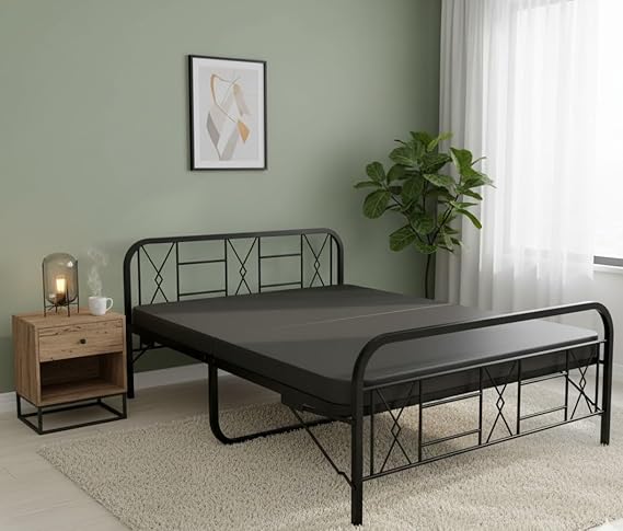 Metal Bed (Geometric Design(A) & Geometric Design(A) With Foam) | Folding Bed No Assembly Required | Powder Coated | King Size & Queen Size) metal bed