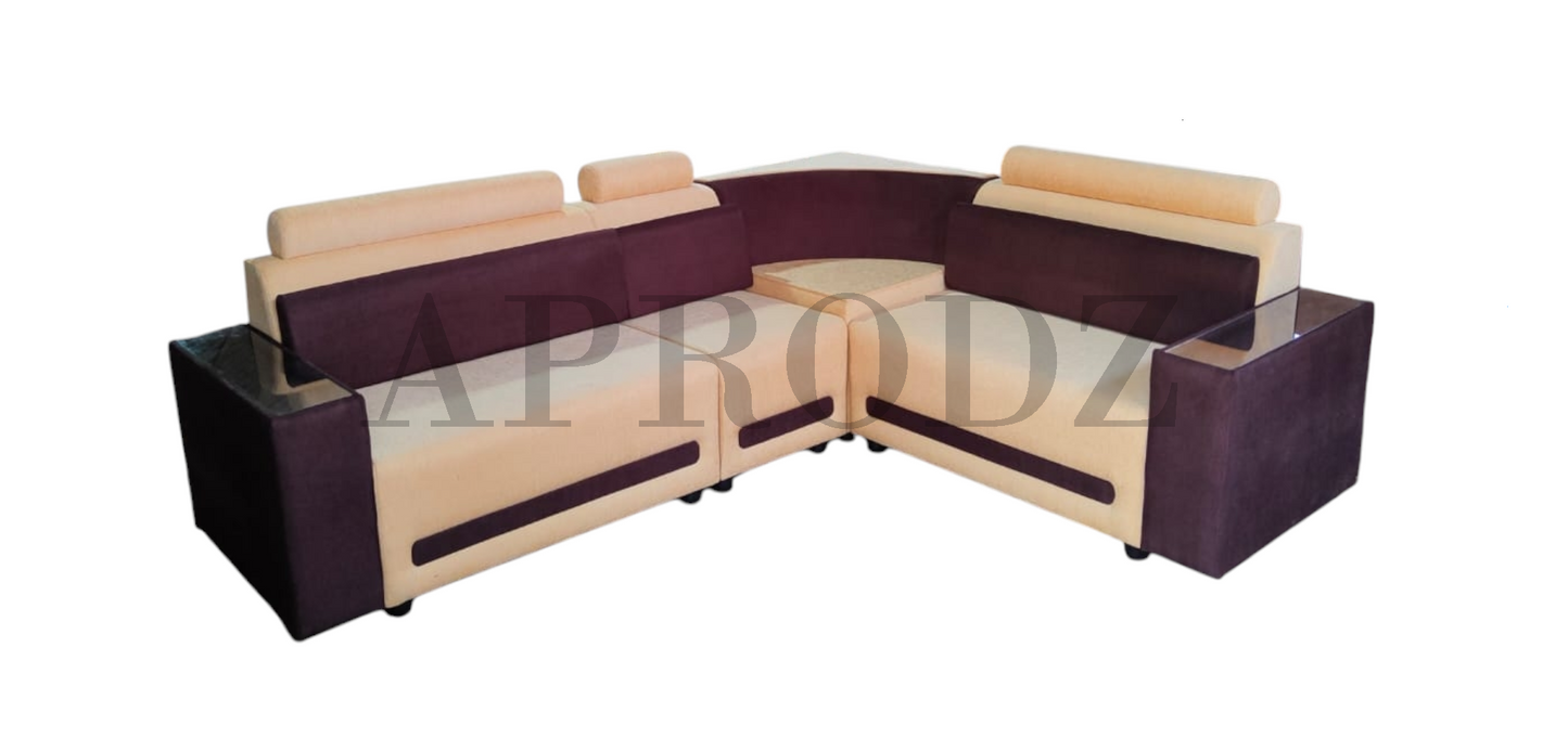Modern L-Shaped Sectional Sofa, 6-Seater, Purple and Cream, Contemporary Design