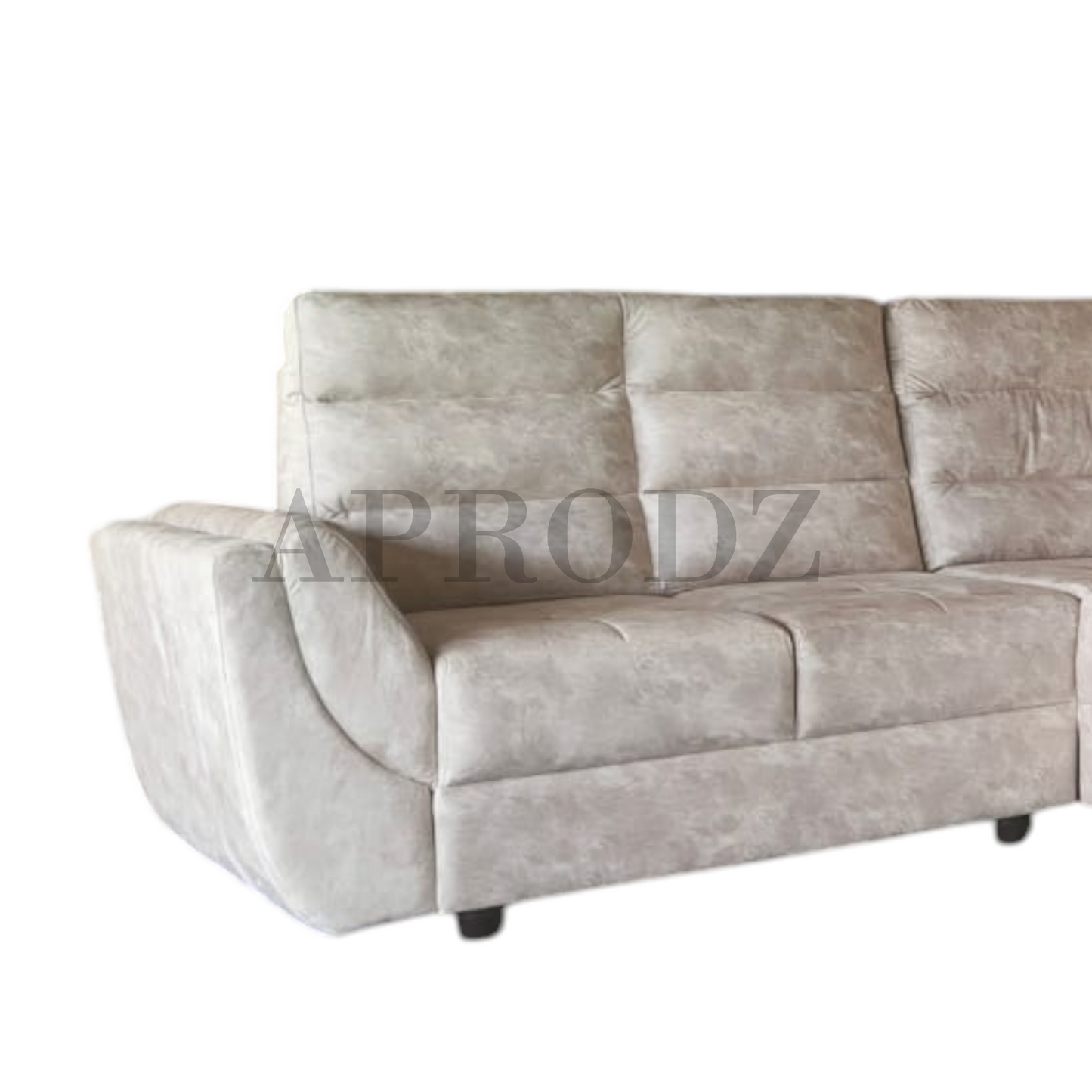Modern L-Shaped Sectional Sofa, 6-Seater, Tufted Cushions, Light Grey Suede