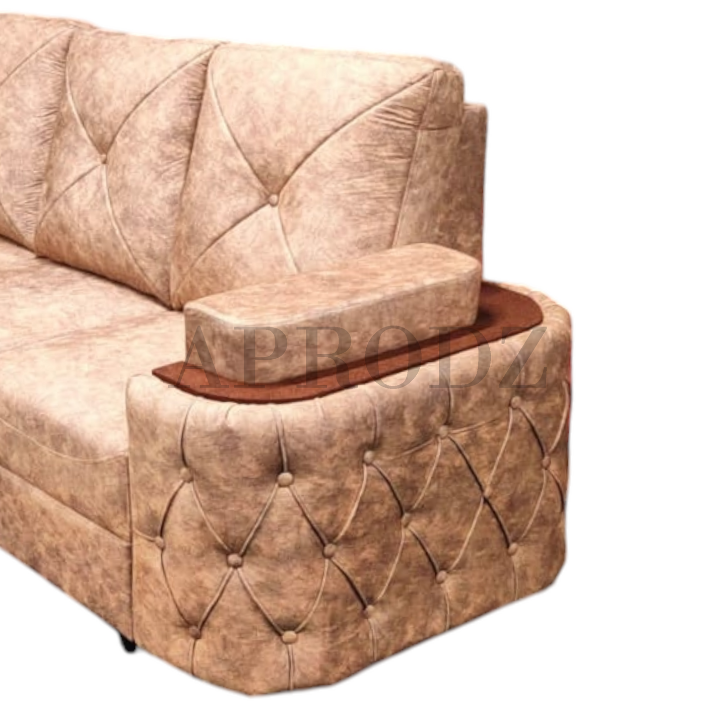 Modern L-Shaped Sectional Sofa, 7-Seater, Tufted Faux Leather, Beige