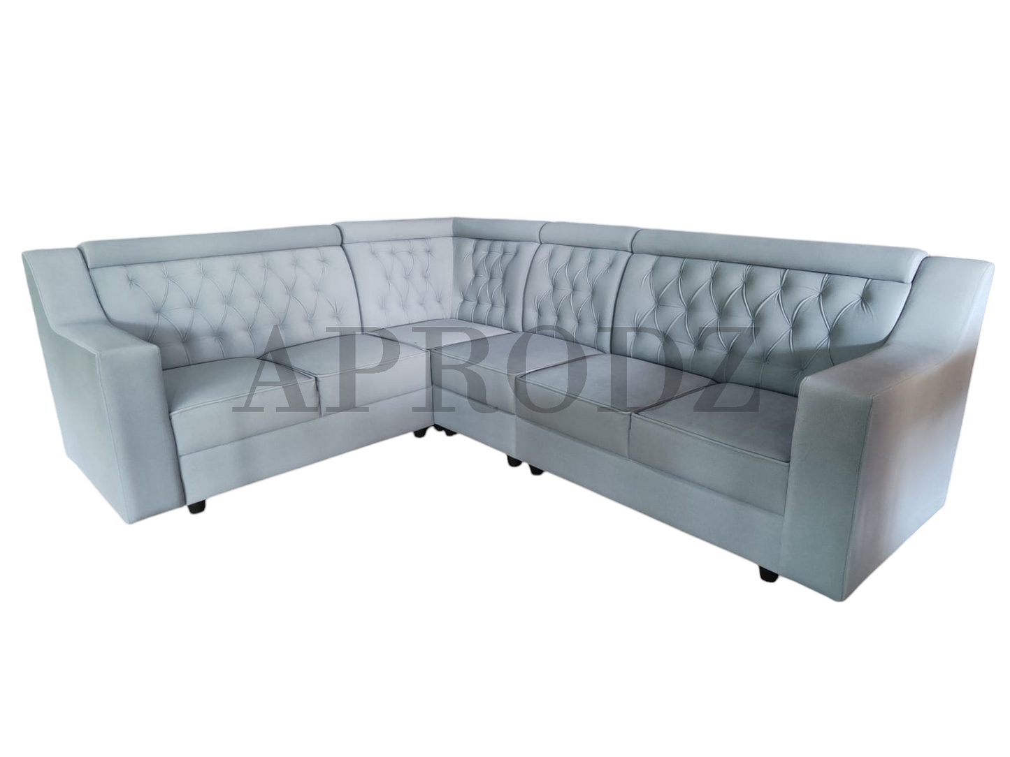 Modern L-Shaped Sectional Sofa, Tufted Back, 6-Seater, Light Grey