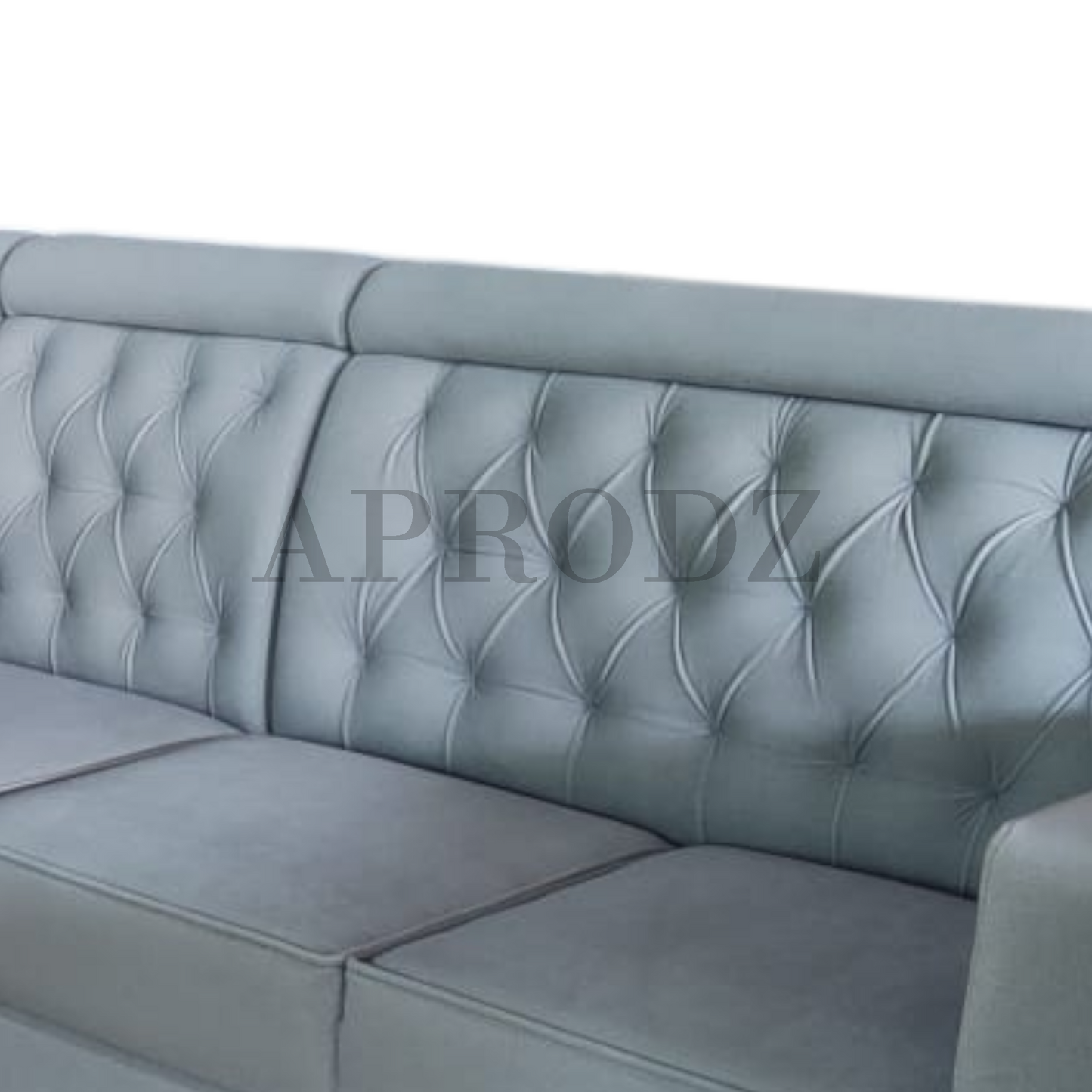 Modern L-Shaped Sectional Sofa, Tufted Back, 6-Seater, Light Grey