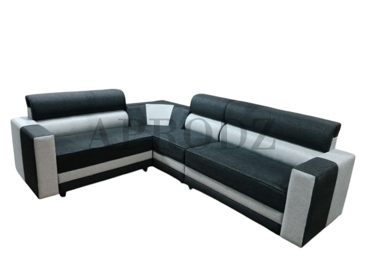 Modern L-Shaped Sectional Sofa, 6 Seater, Grey and Black Two-Tone