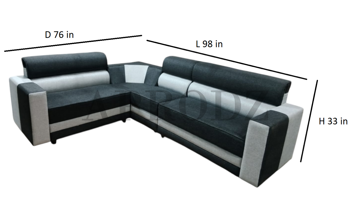 Modern L-Shaped Sectional Sofa, 6 Seater, Grey and Black Two-Tone
