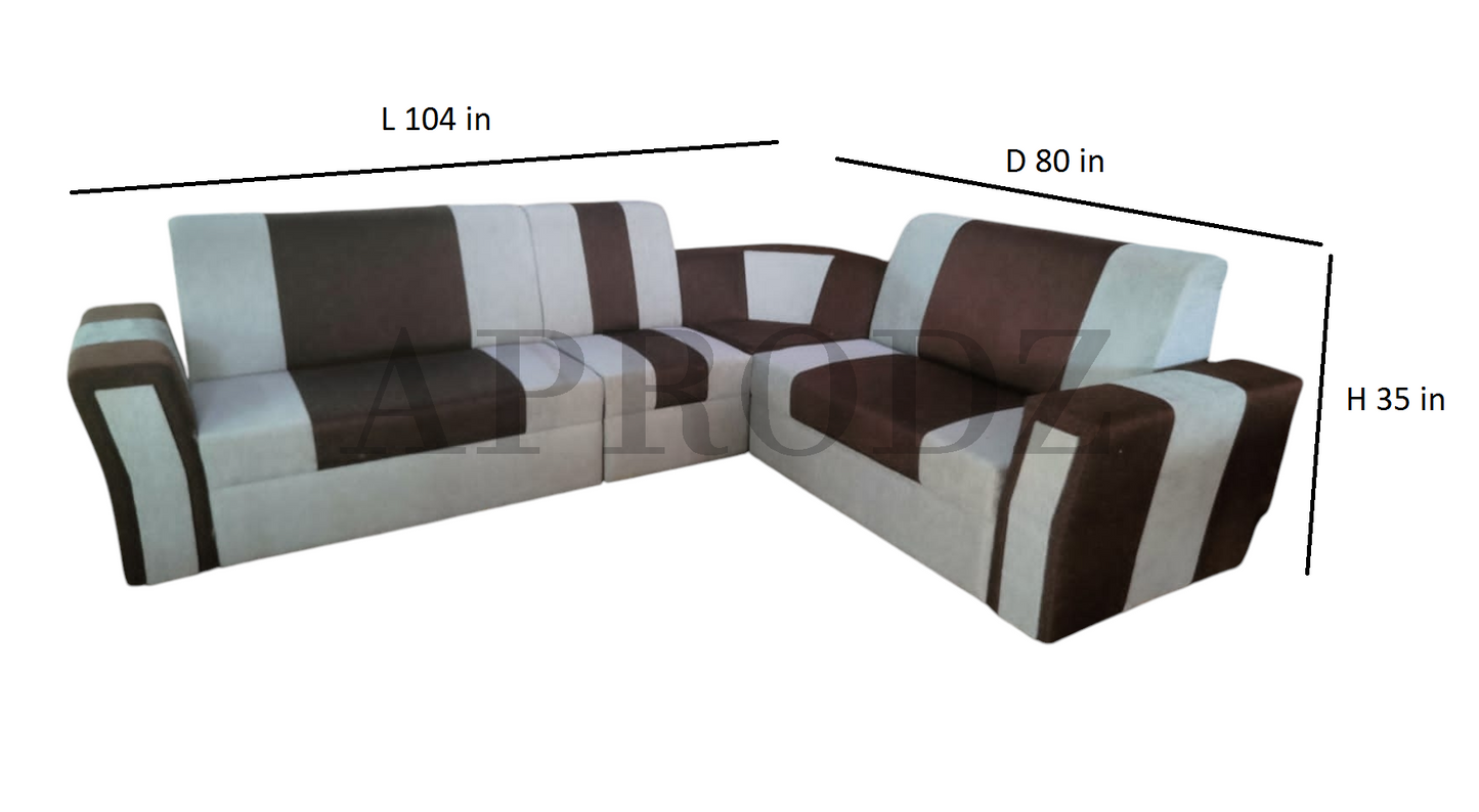 Modern L-Shaped Sectional Sofa, 6 Seater, Brown and Grey, Contemporary Living Room Furniture