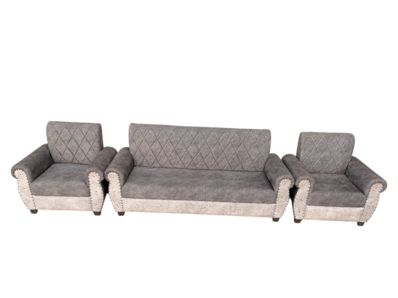 Sofa | Wood Frame Suede Fabric 40D Foam Cushion | Comfortable, Durable, Stylish & Modern for Living Room Furniture | Compact Design Lounge Seat Relaxation (Light Grey + Beige 3)