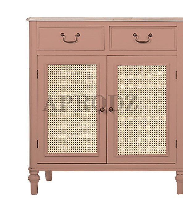 Cabinet with Cane | Front 4 Drawers 2 Shelves | Mango Wood Storage Organizer Rustic Durable Stylish Wooden Furniture Compact Design Home Decor