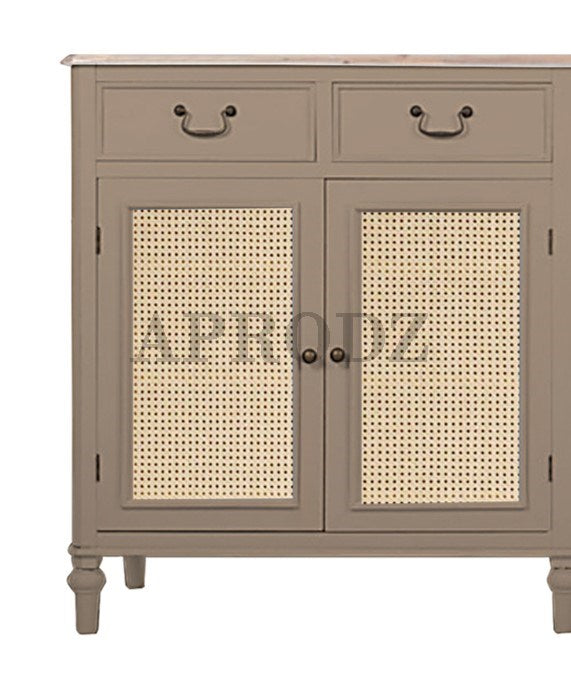 Cabinet with Cane | Front 4 Drawers 2 Shelves | Mango Wood Storage Organizer Rustic Durable Stylish Wooden Furniture Compact Design Home Decor