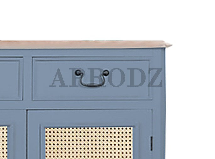 Cabinet with Cane | Front 4 Drawers 2 Shelves | Mango Wood Storage Organizer Rustic Durable Stylish Wooden Furniture Compact Design Home Decor
